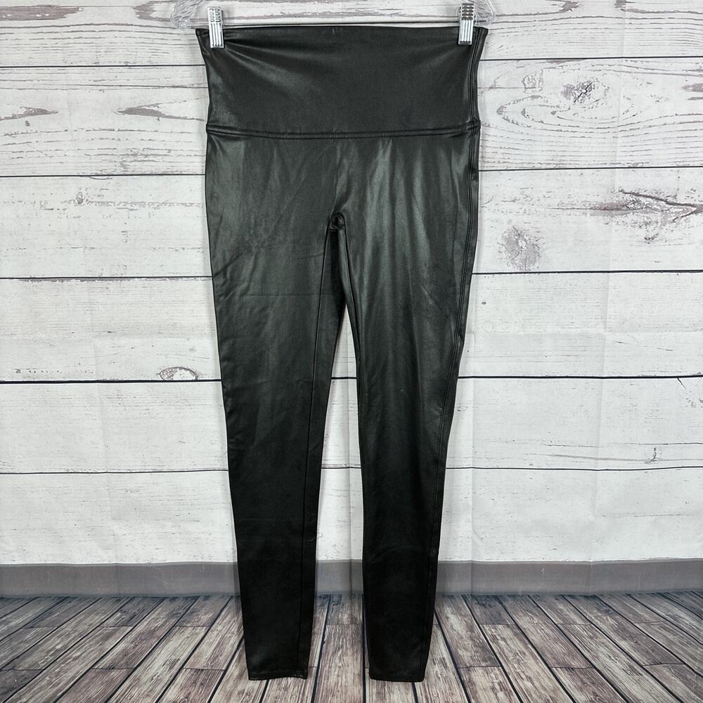 Spanx‎ Legging Womens XL Black High Rise Shaping Faux Leather Shaping Capsule